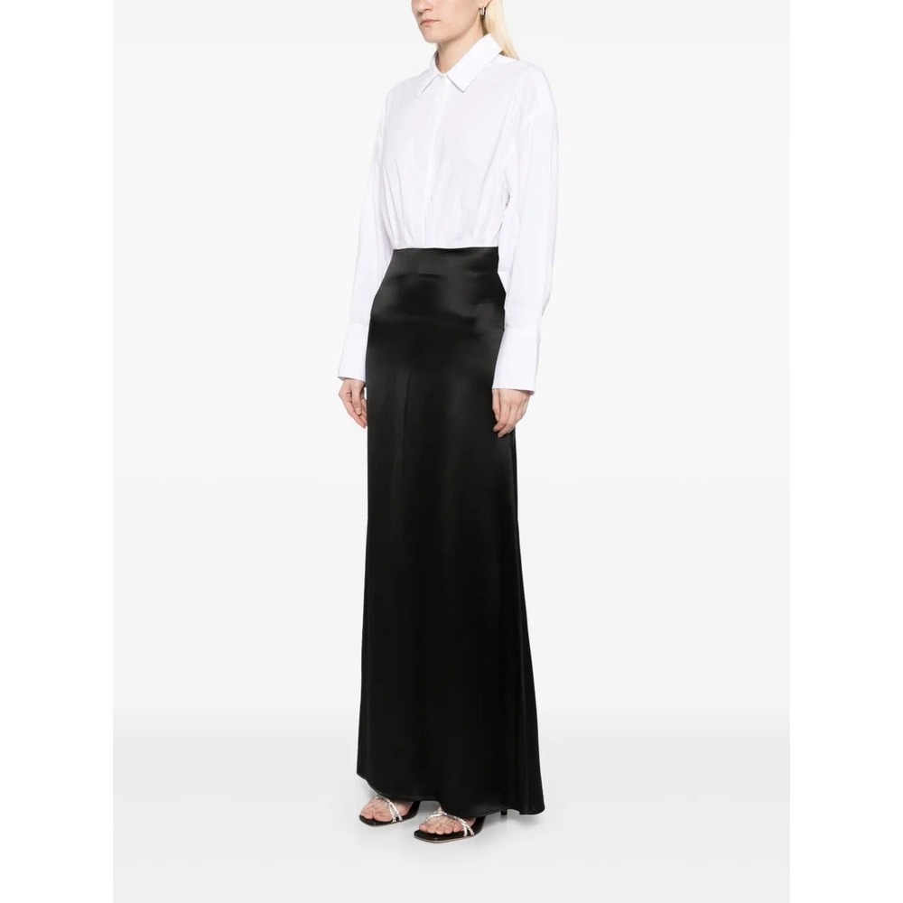 Staud Nile Black Satin Maxi Skirt White Button Down Shirt Combo Dress - Picture 2 of 9